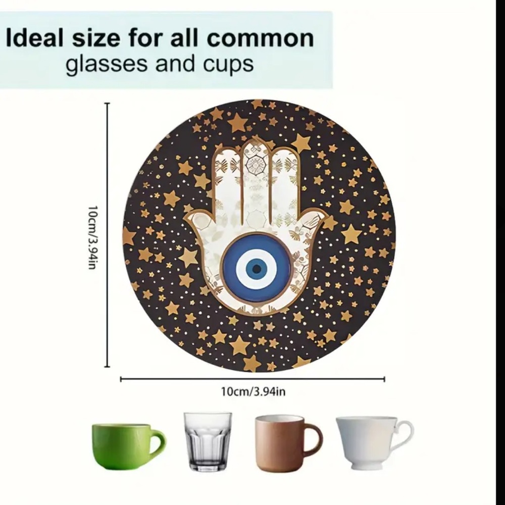 Brand New Set of 6 Evil Eye Design Coasters - Picture 2 of 2